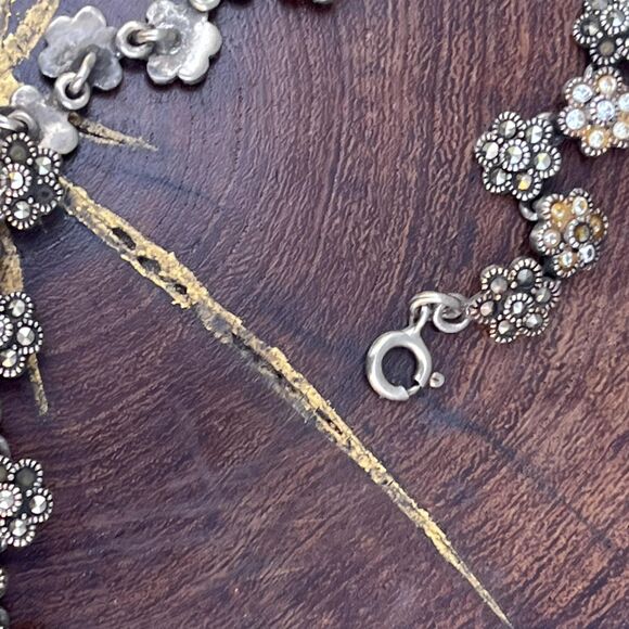 Marcasite Floral Link Bracelet in Sterling Silver Jewelry Gift - Picture 8 of 9